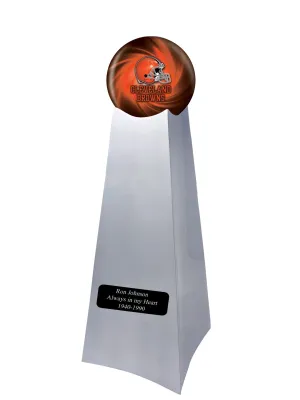Championship Trophy Cremation Urn with Optional Football and Clevland Browns Ball Decor and Custom Metal Plaque