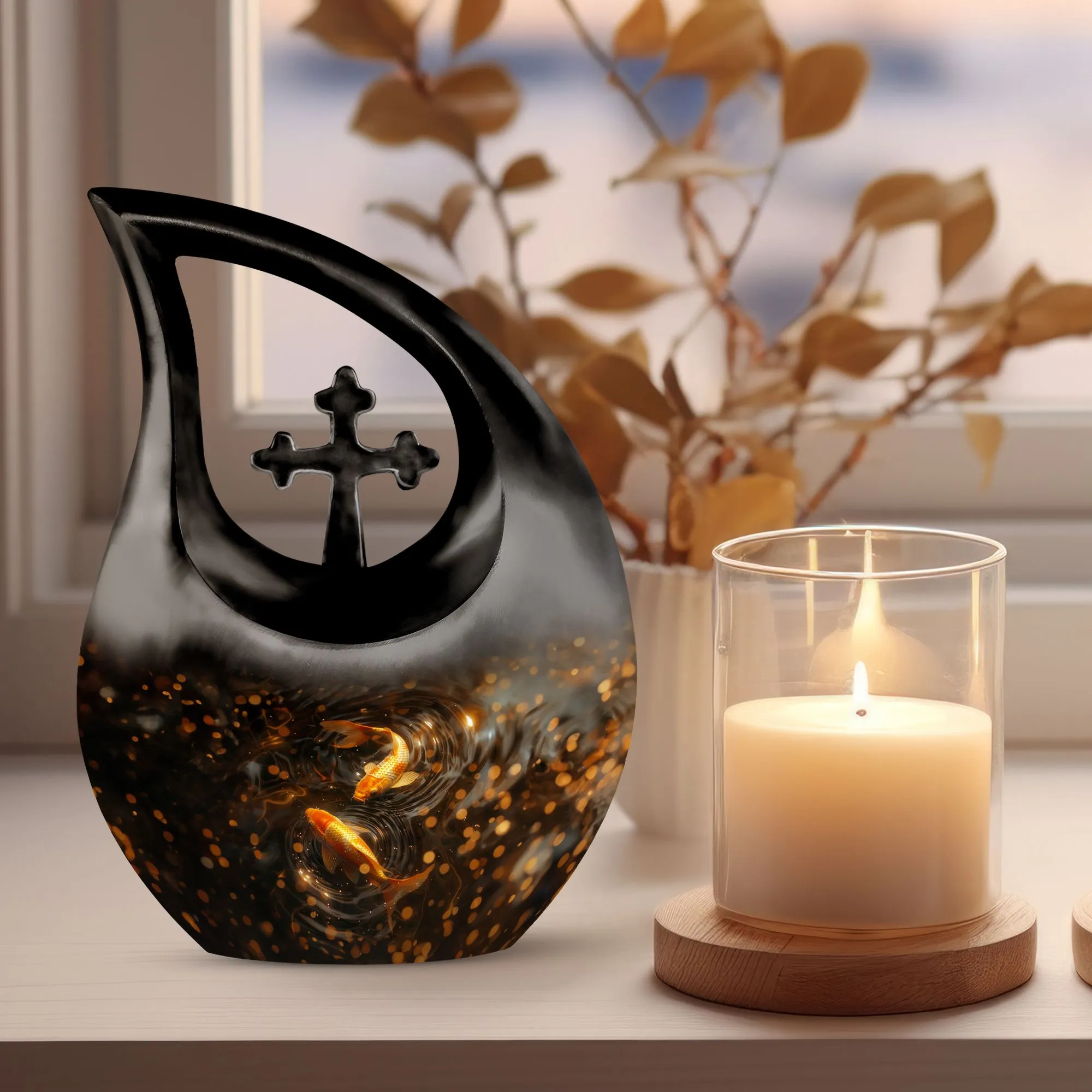 Cherished Forever Gold Fish Memorial Urn - A Tranquil Tribute