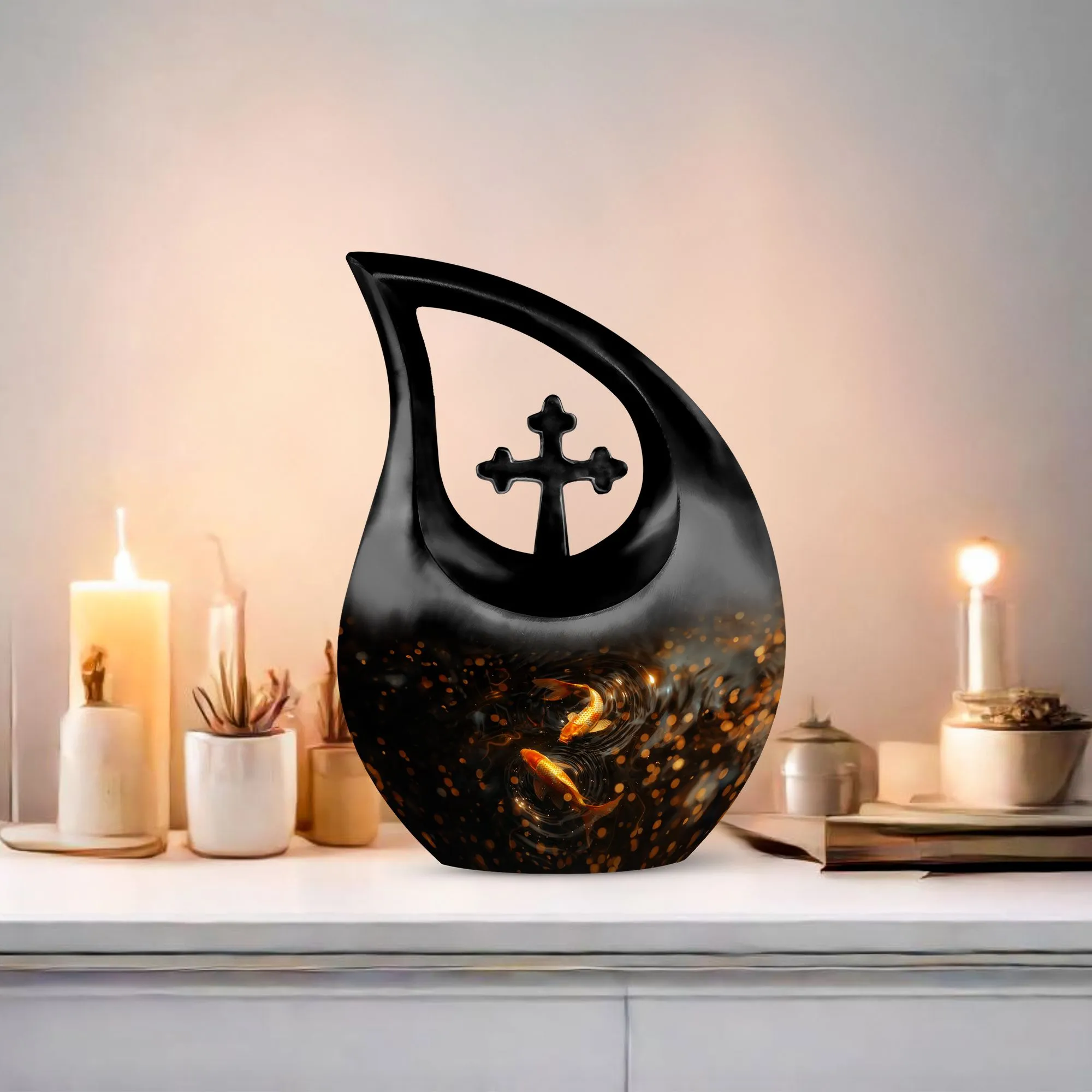 Cherished Forever Gold Fish Memorial Urn - A Tranquil Tribute