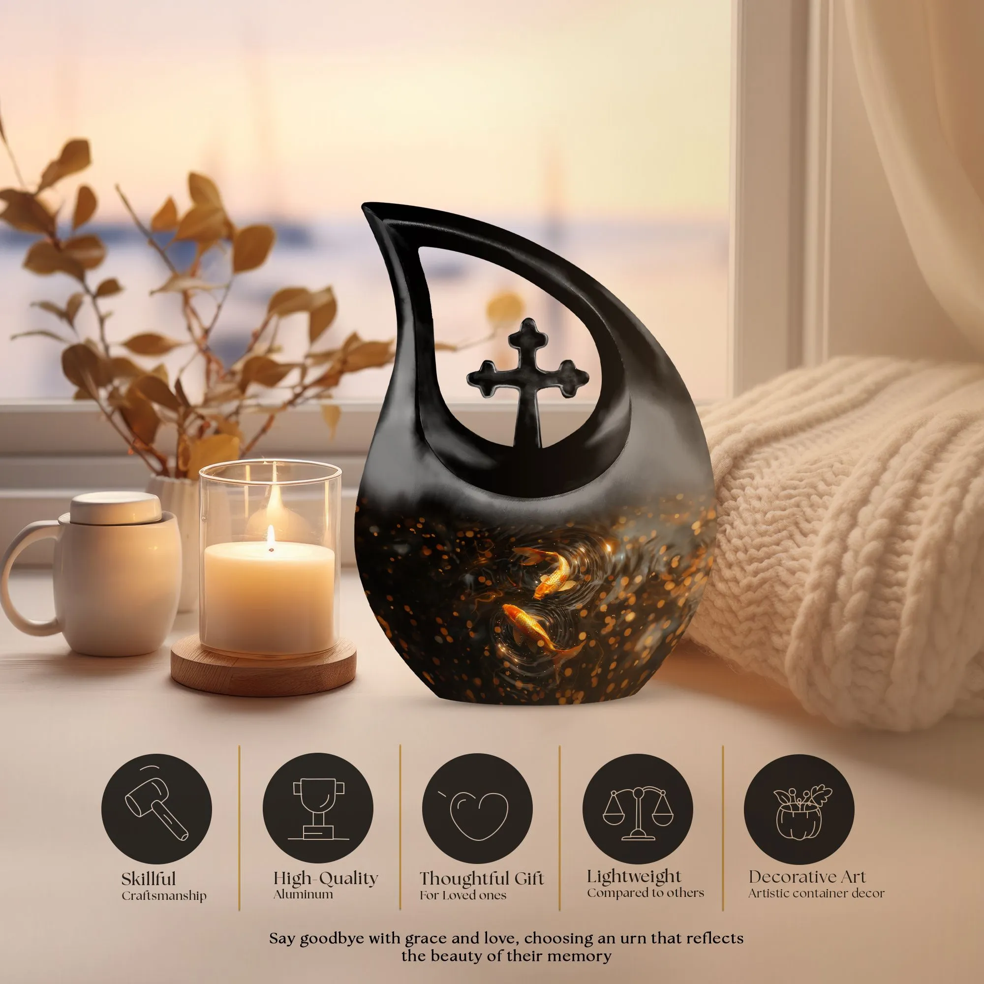 Cherished Forever Gold Fish Memorial Urn - A Tranquil Tribute