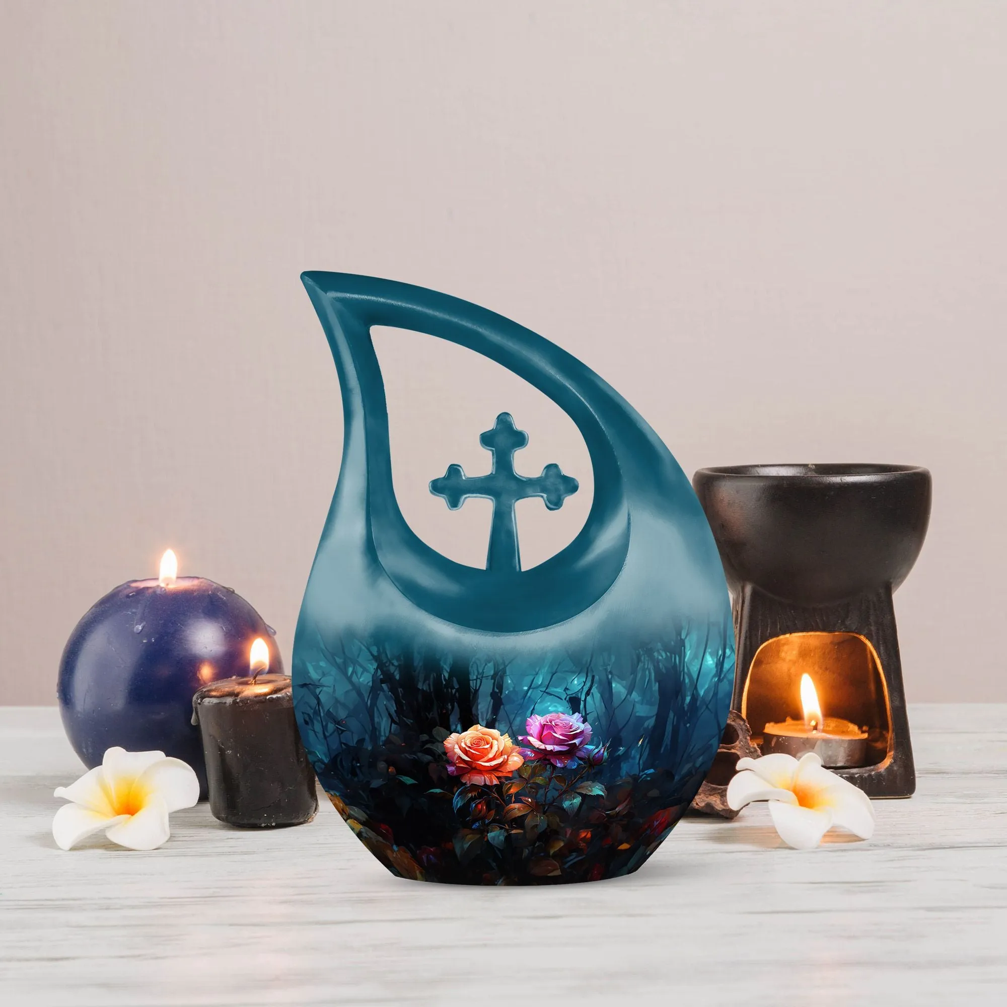 Cherished Memories Rose Cross Drop, Large Cremation Urn