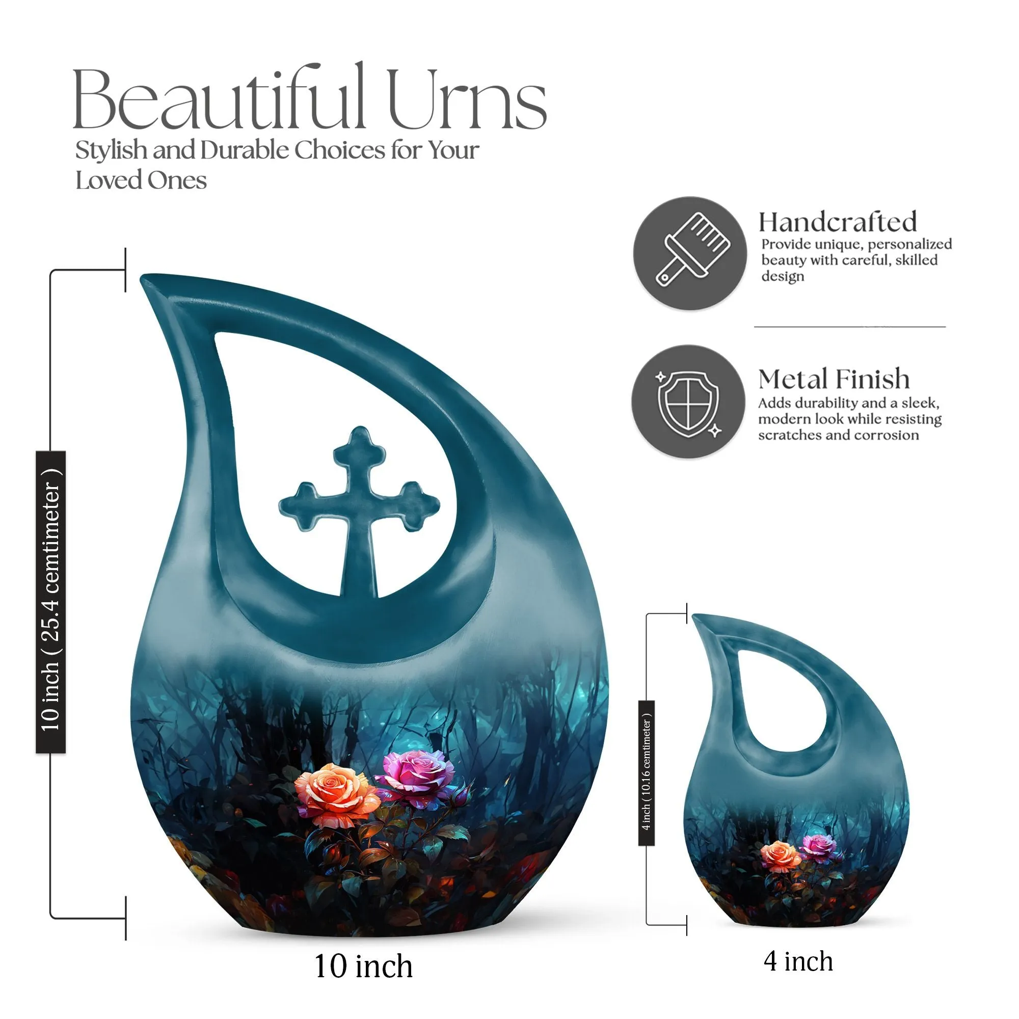 Cherished Memories Rose Cross Drop, Large Cremation Urn