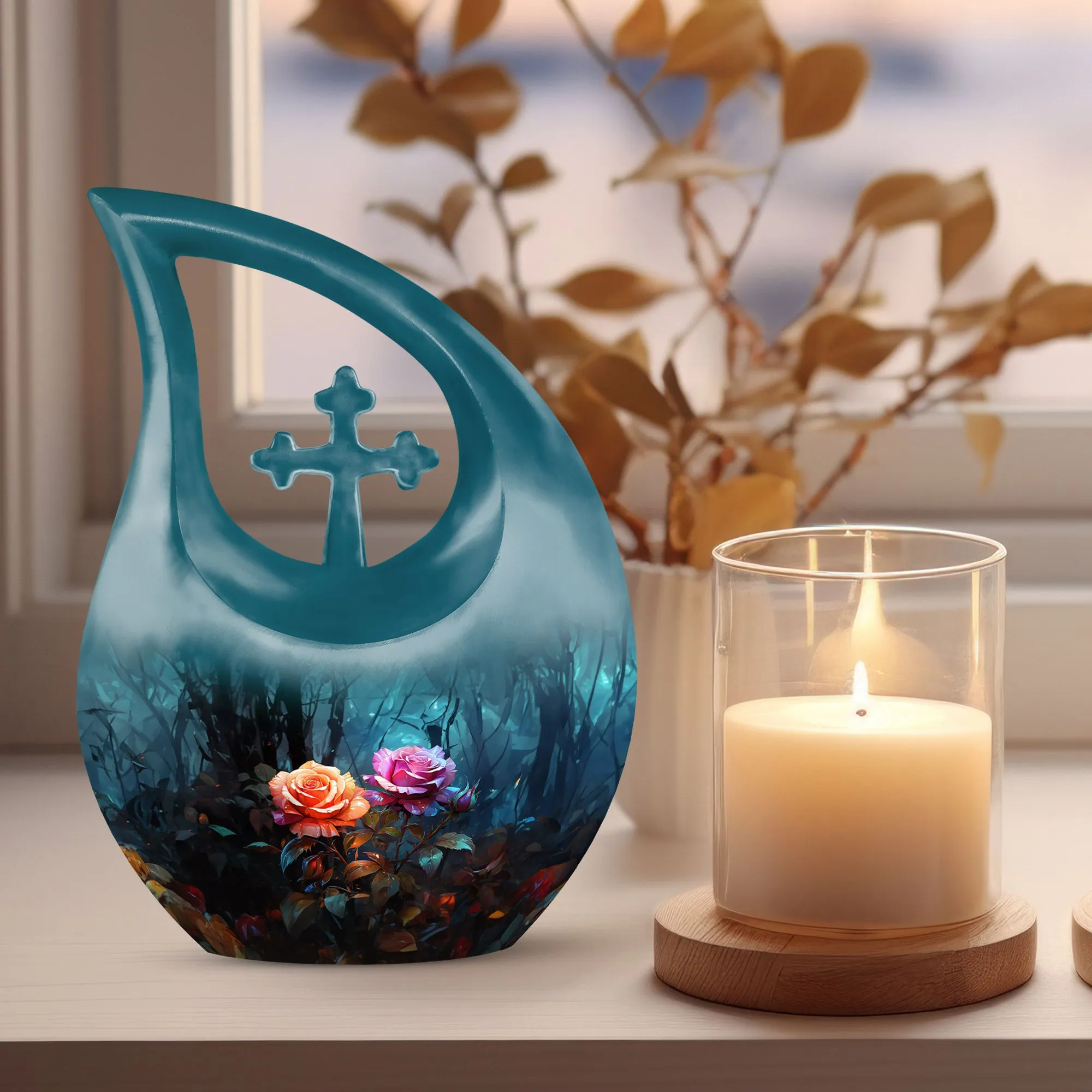 Cherished Memories Rose Cross Drop, Large Cremation Urn