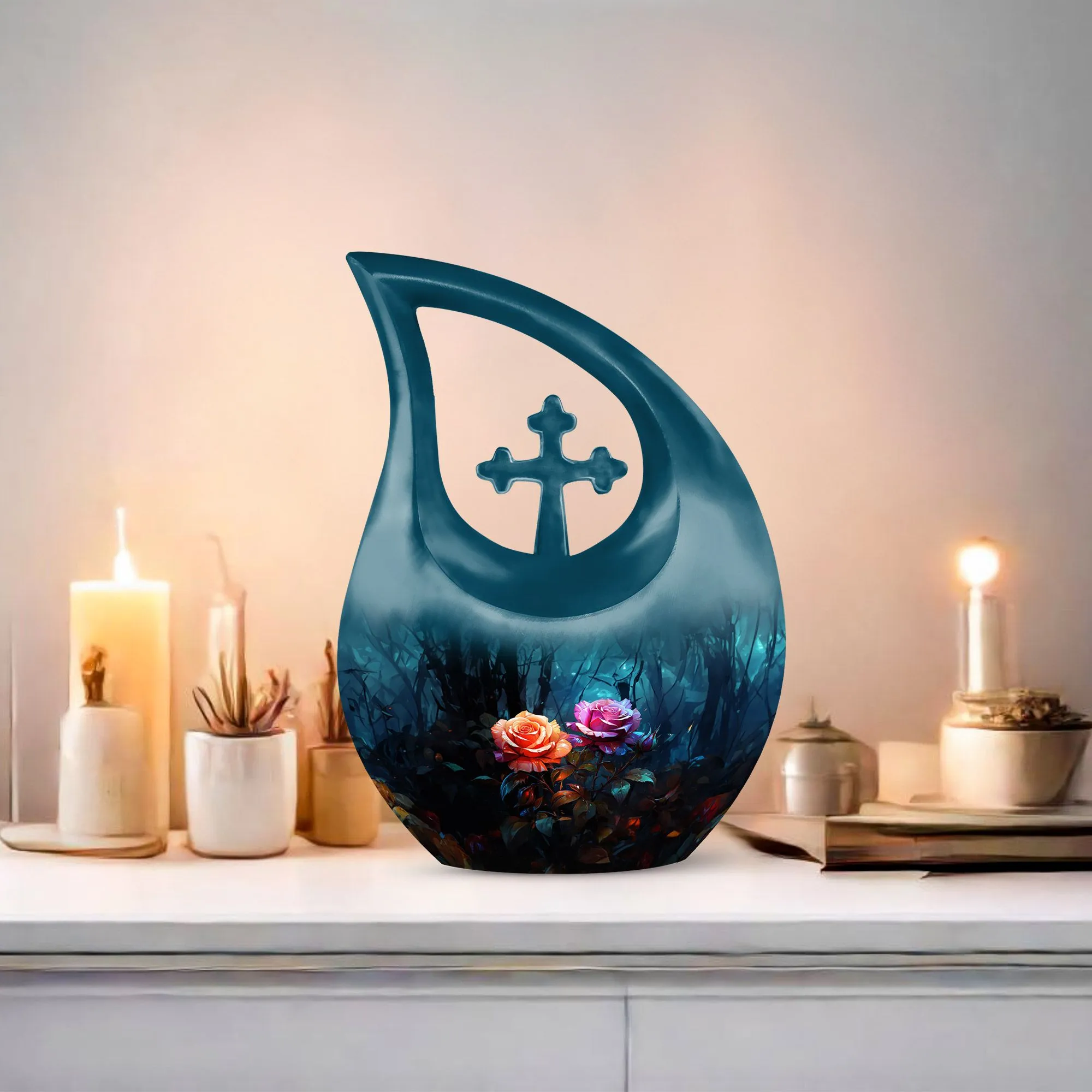Cherished Memories Rose Cross Drop, Large Cremation Urn