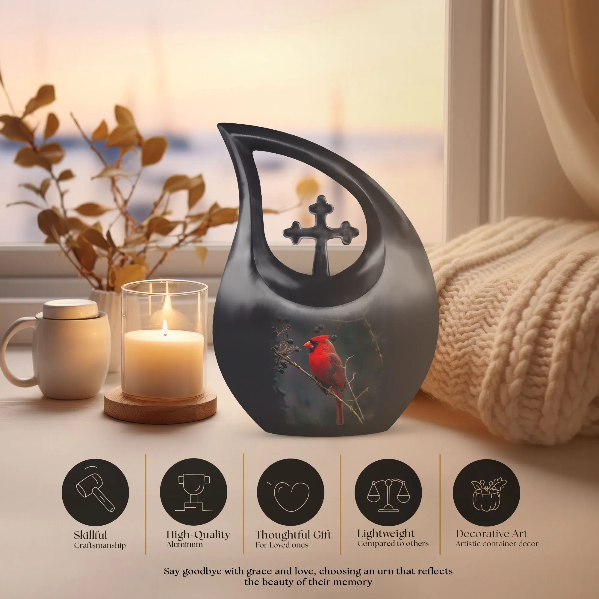 Cherished Peace - Cardinal Bird Large Cremation Memorial Urn