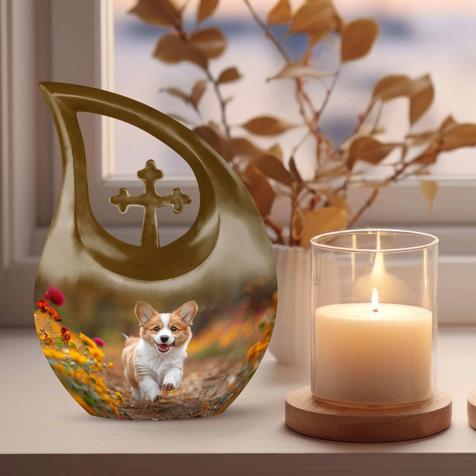 Cherished Moments - Cheerful Corgi Capers Large Memorial Urn
