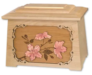 Cherry Blossoms Astoria Cremation Urn with Floral Wood Inlay Art