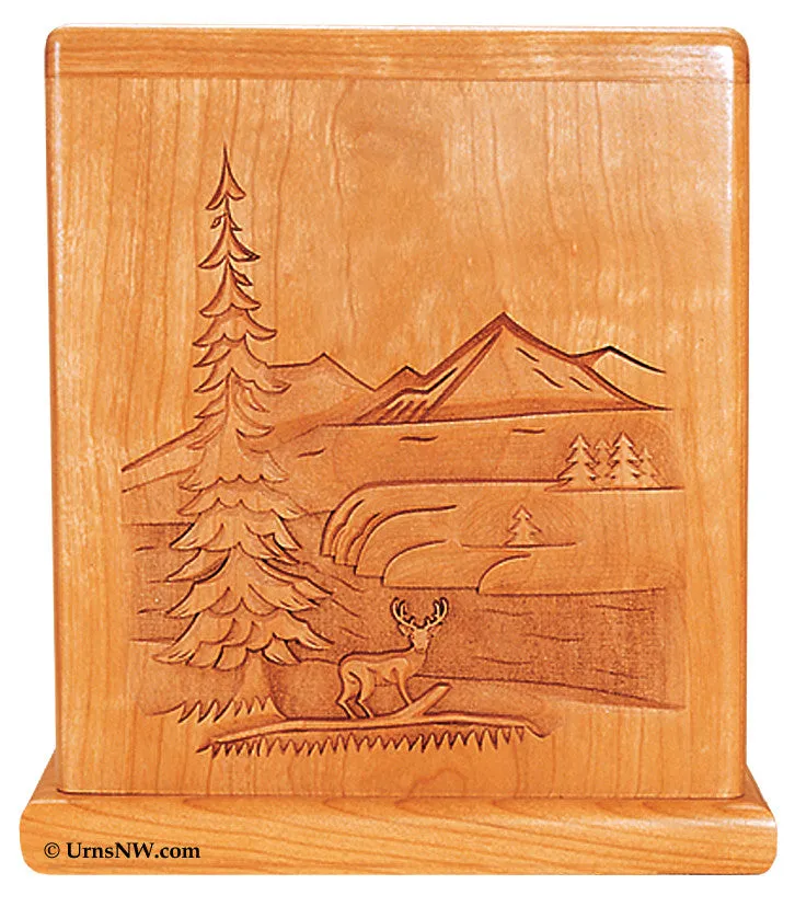 Cherry Wood Cremation Urn with Deer Made in the USA