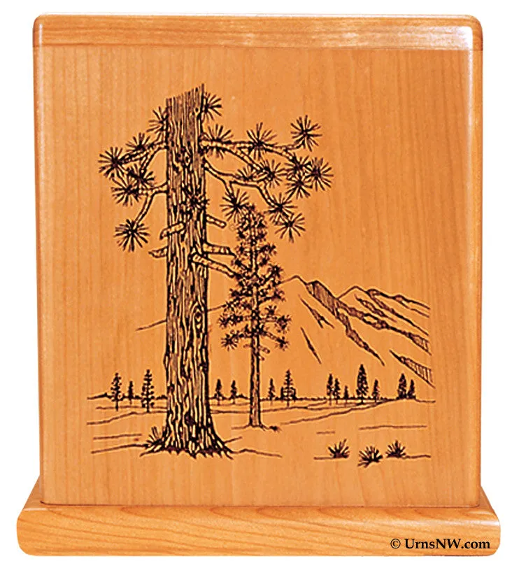 Cherry Wood Cremation Urn with Forest Scene Made in the USA