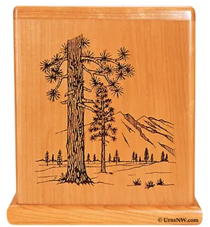 Cherry Wood Cremation Urn with Forest Scene Made in the USA