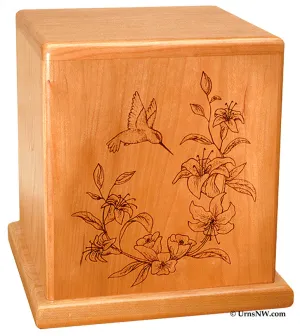 Cherry Wood Cremation Urn with Hummingbird Made in the USA