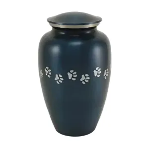 Classic Paw Blue Cremation Urn | Large Size For Dog or Cat | Holds up to a 195 # Pet