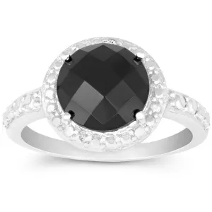 Classic Women's Diamond Border with Onyx Ring - W-9931