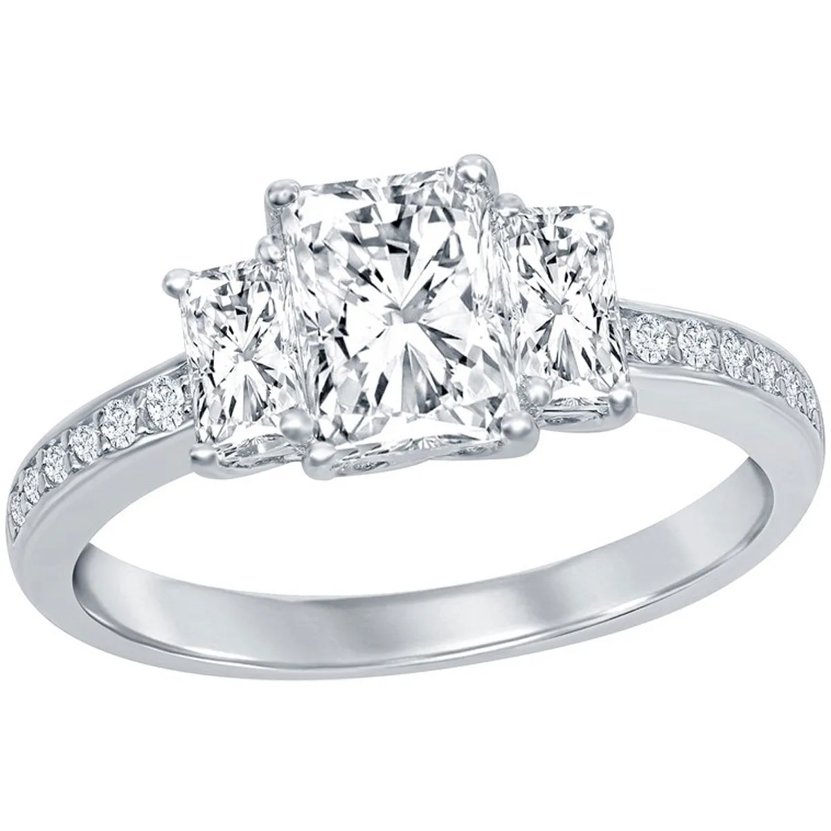 Classic Women's Three-Stone Square White CZ Ring - W-1958