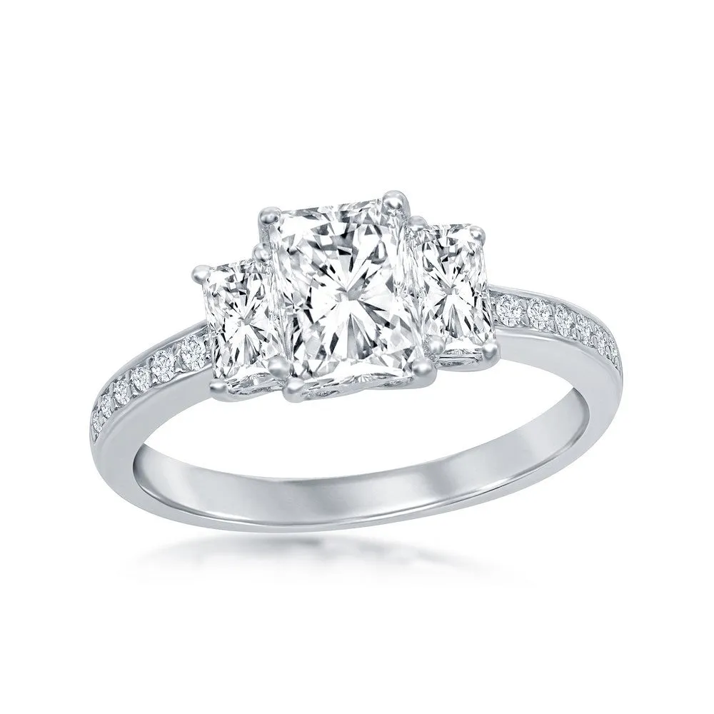 Classic Women's Three-Stone Square White CZ Ring - W-1958