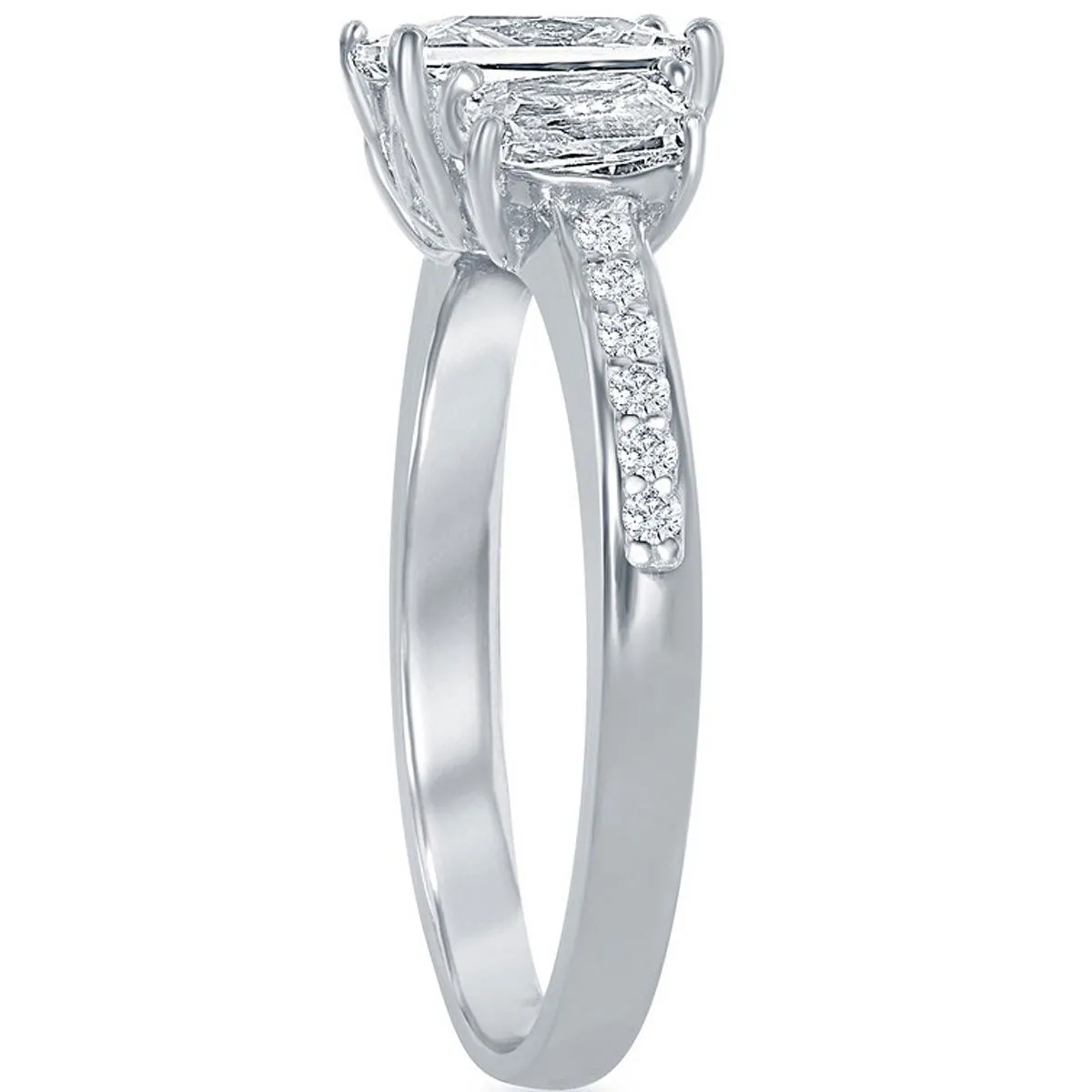 Classic Women's Three-Stone Square White CZ Ring - W-1958