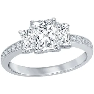 Classic Women's Three-Stone Square White CZ Ring - W-1958