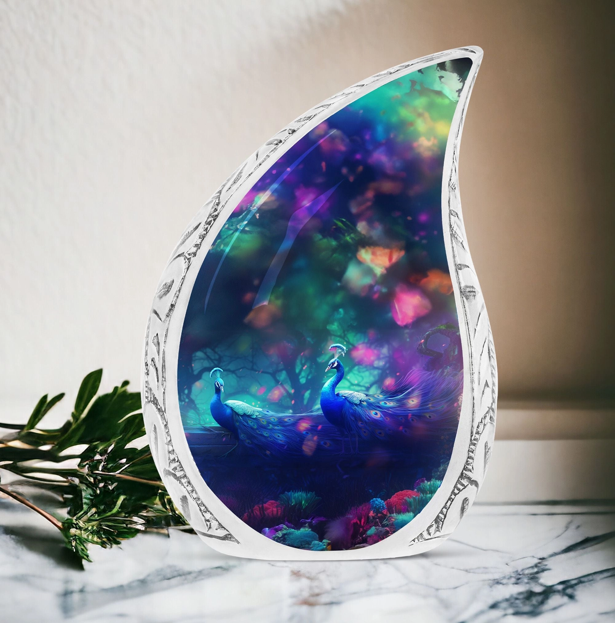 Classic Peacock Urn for Ashes: Personalized Large Cremation Solution