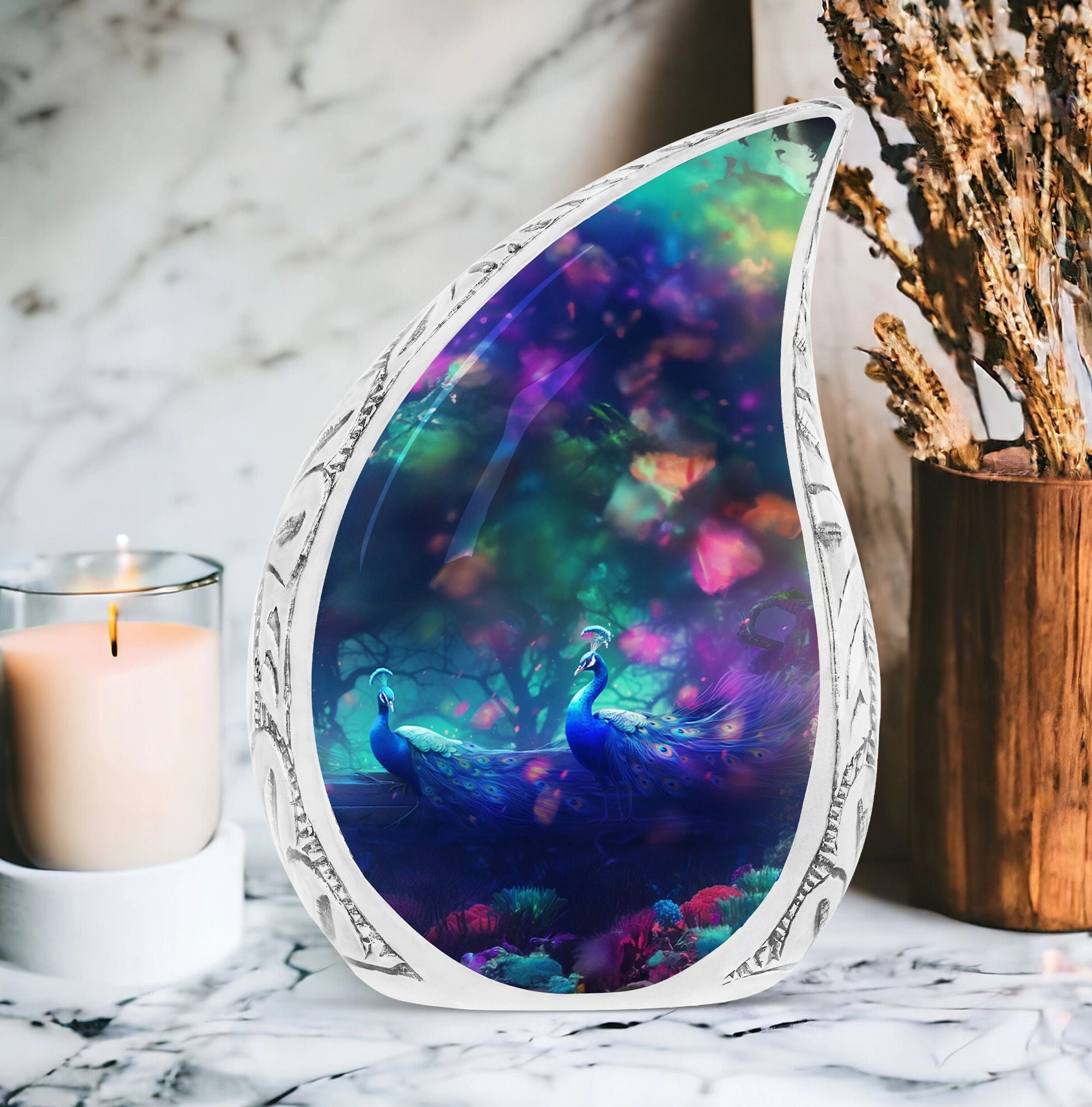 Classic Peacock Urn for Ashes: Personalized Large Cremation Solution