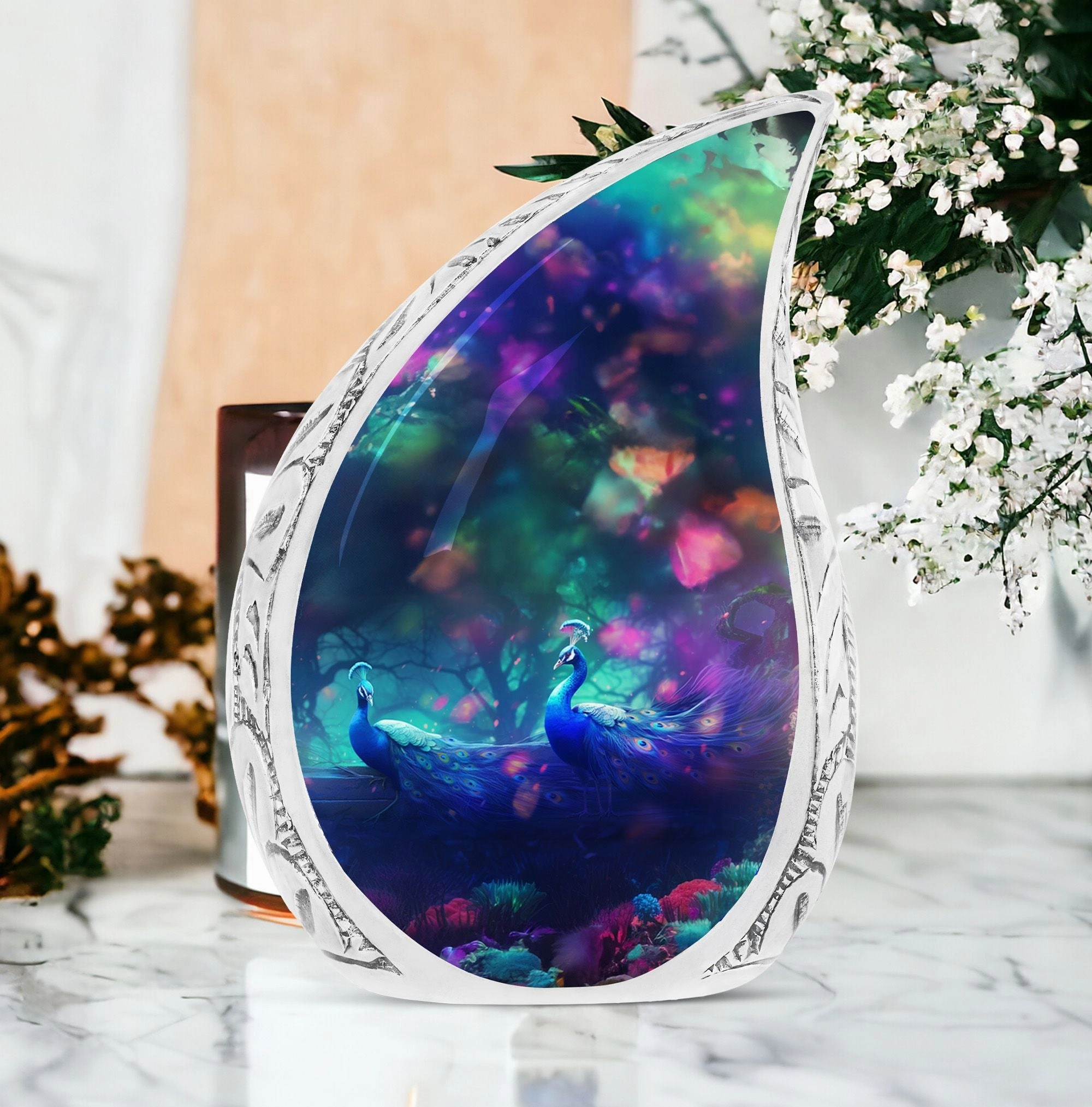 Classic Peacock Urn for Ashes: Personalized Large Cremation Solution