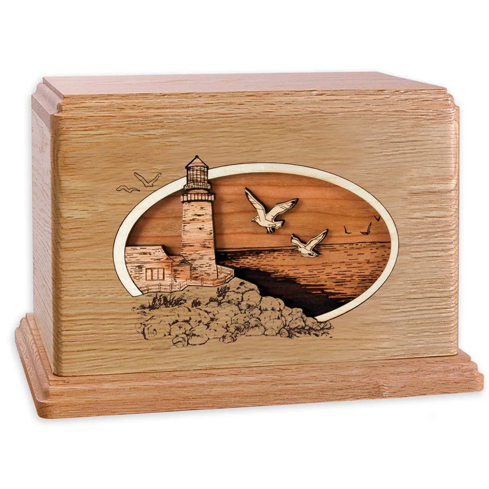Companion Cremation Urn with Coastal Lighthouse 3D Wood Inlay