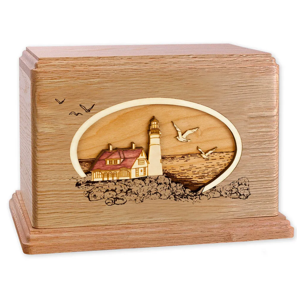Companion Cremation Urn with Coastal Lighthouse 3D Wood Inlay