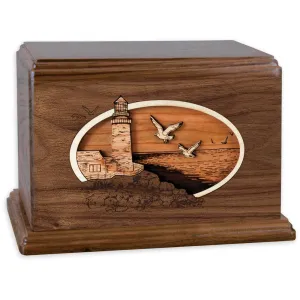Companion Cremation Urn with Coastal Lighthouse 3D Wood Inlay