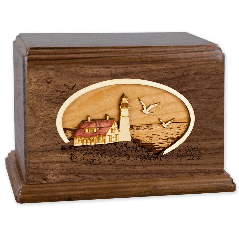 Companion Cremation Urn with Coastal Lighthouse 3D Wood Inlay