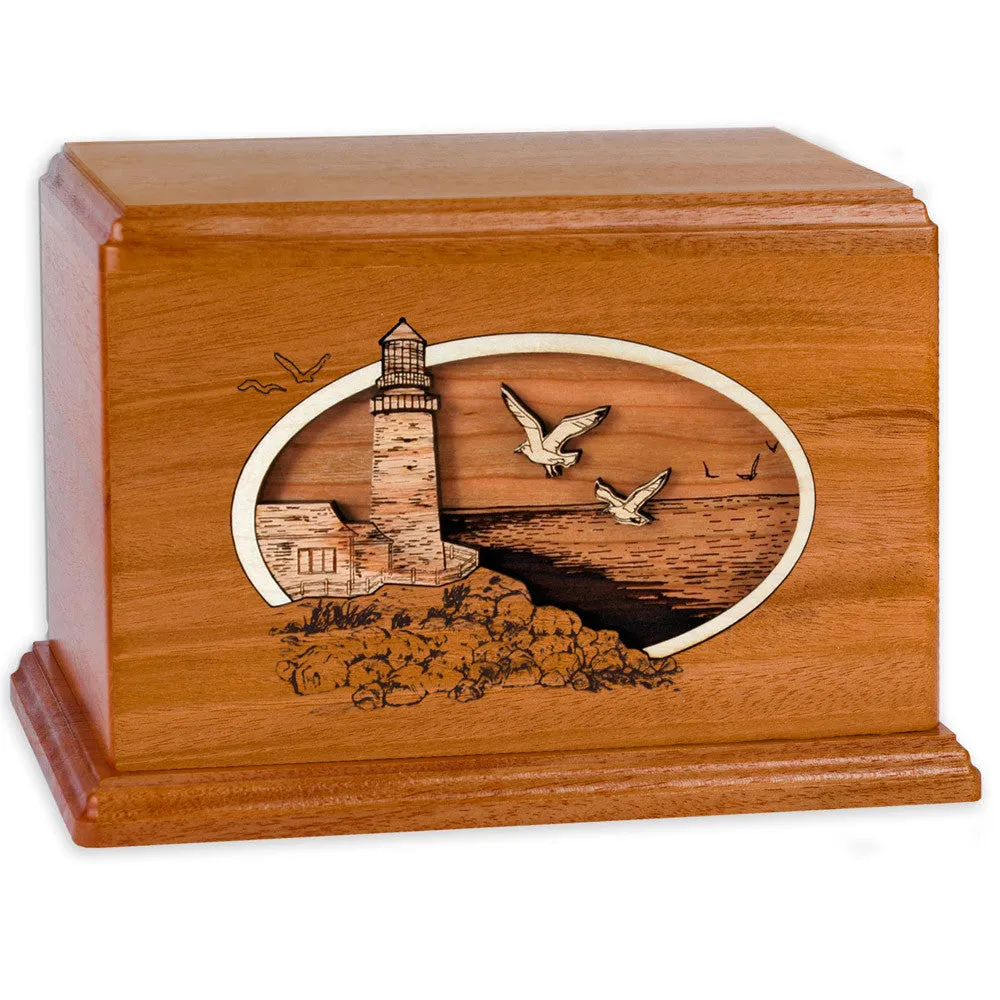 Companion Cremation Urn with Coastal Lighthouse 3D Wood Inlay