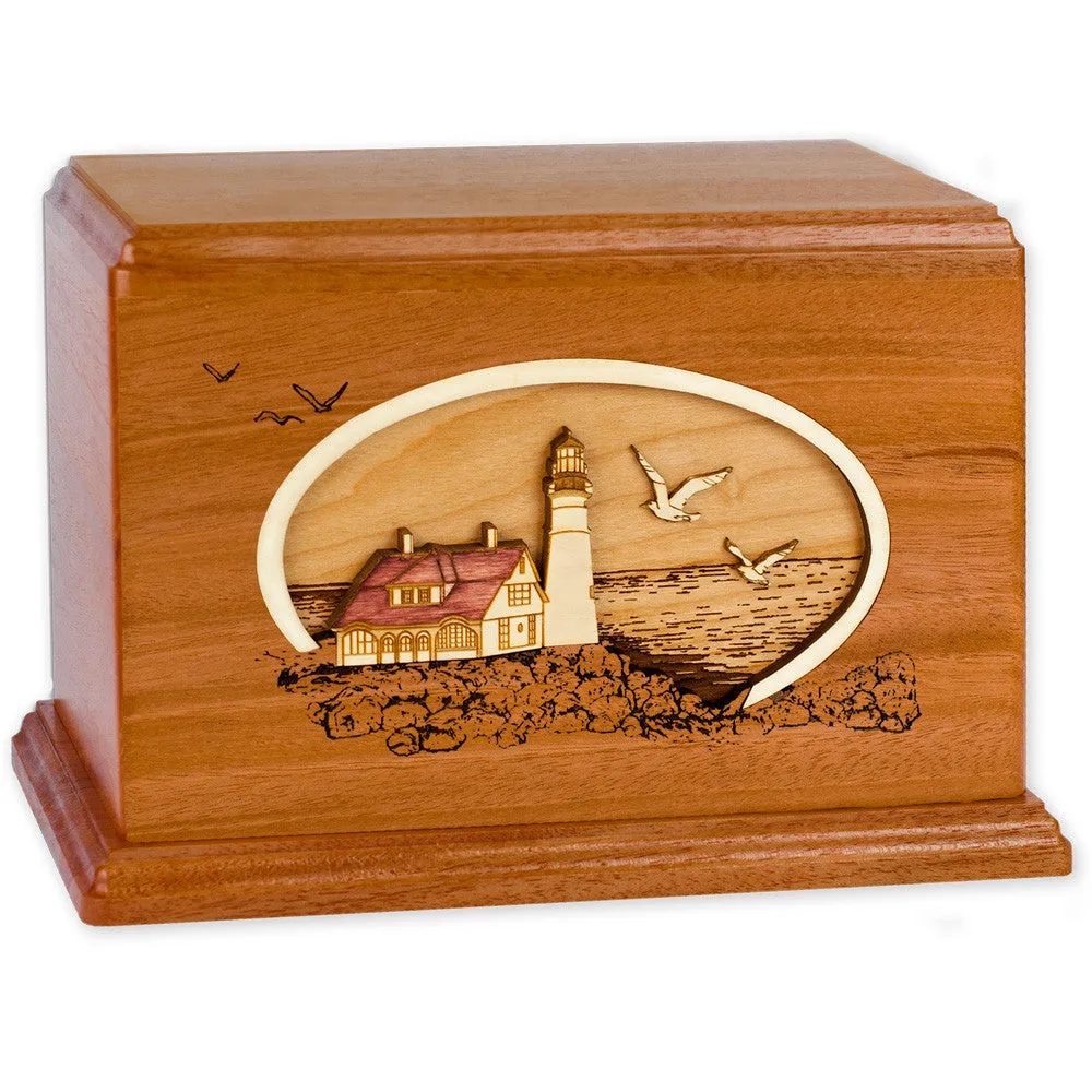 Companion Cremation Urn with Coastal Lighthouse 3D Wood Inlay