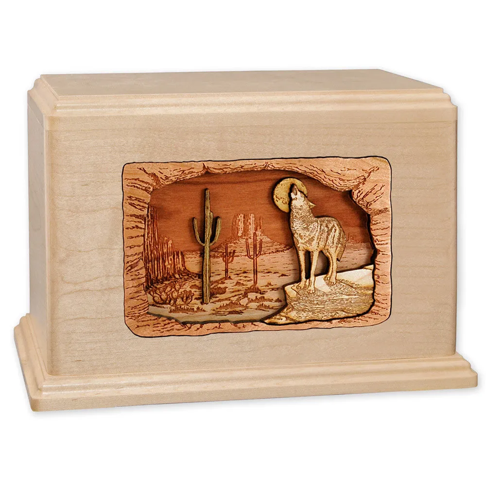 Companion Cremation Urn with Desert Coyote 3D Wood Inlay