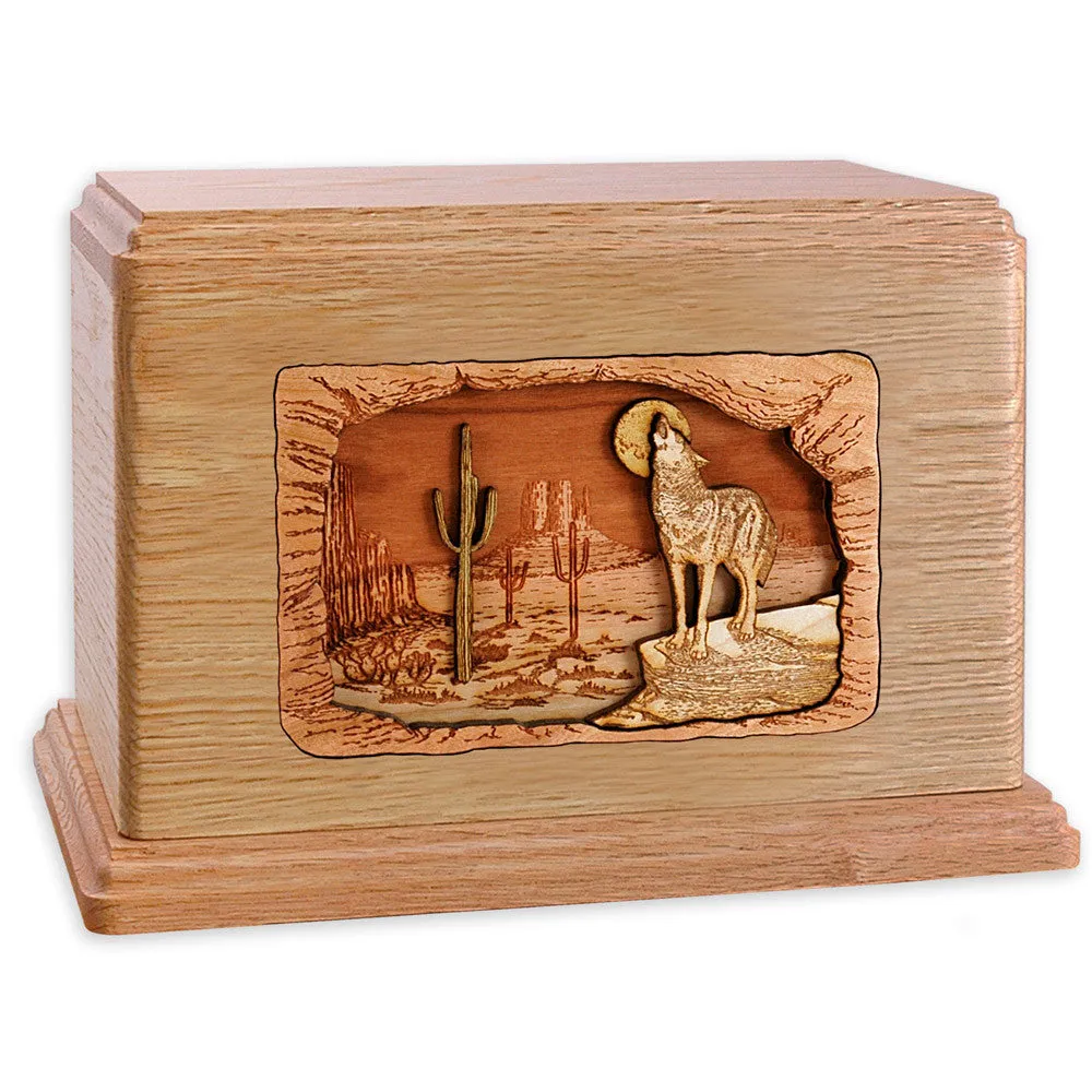 Companion Cremation Urn with Desert Coyote 3D Wood Inlay