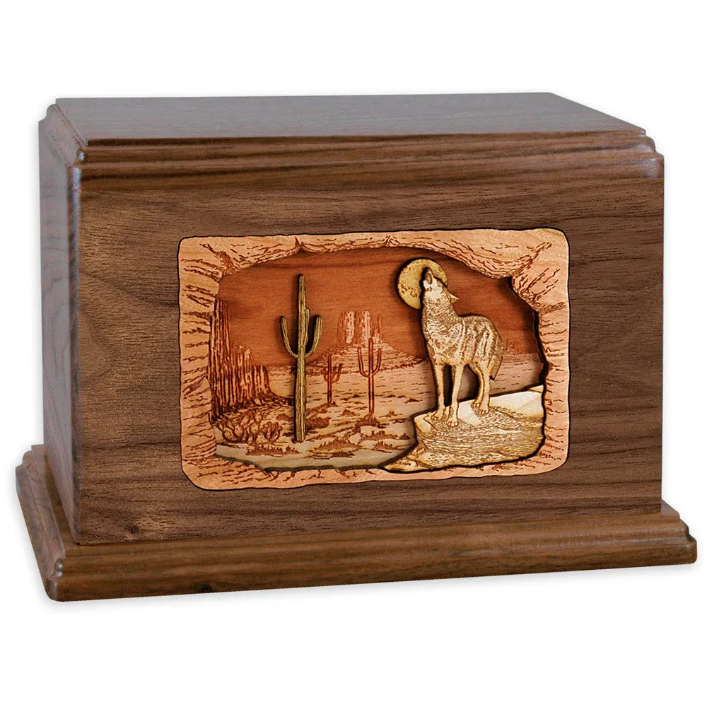 Companion Cremation Urn with Desert Coyote 3D Wood Inlay