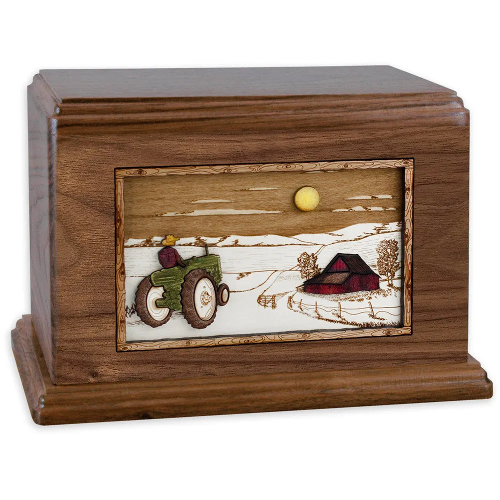 Companion Cremation Urn with Farm Tractor 3D Wood Inlay