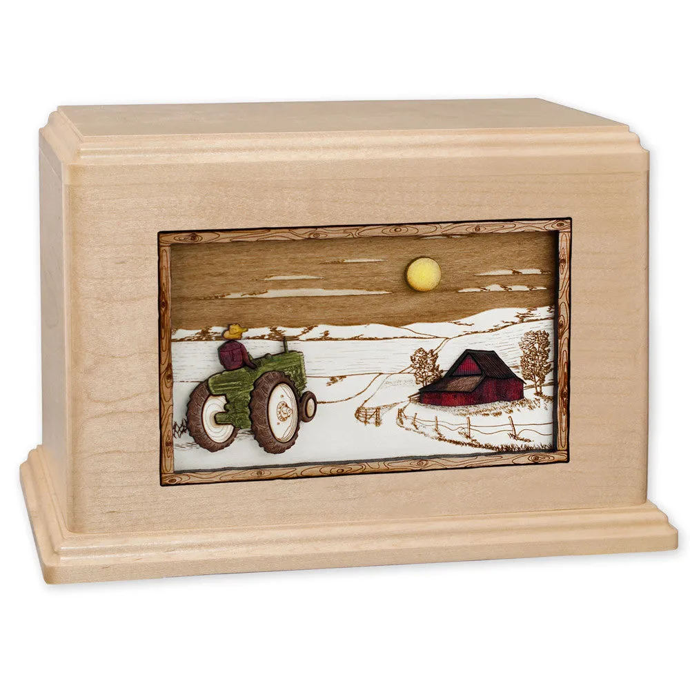Companion Cremation Urn with Farm Tractor 3D Wood Inlay
