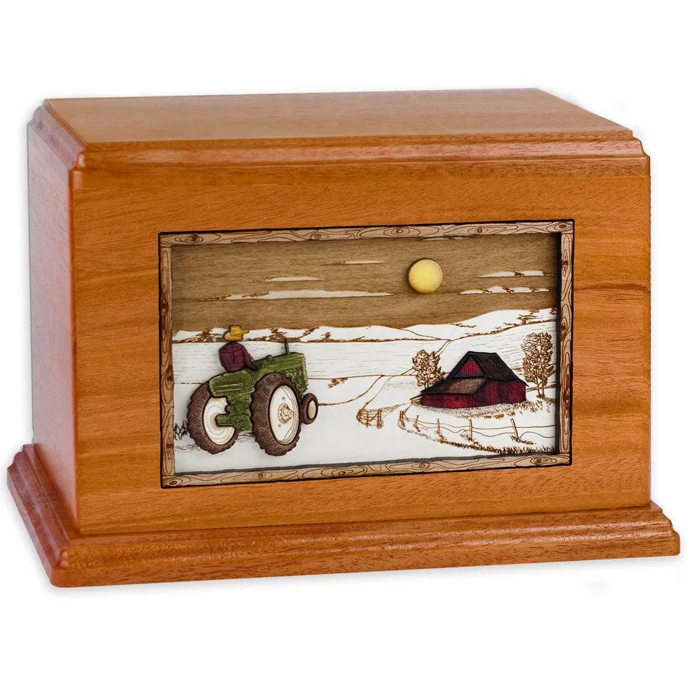 Companion Cremation Urn with Farm Tractor 3D Wood Inlay