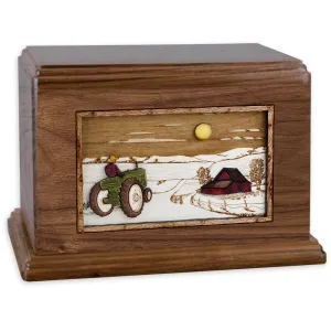 Companion Cremation Urn with Farm Tractor 3D Wood Inlay