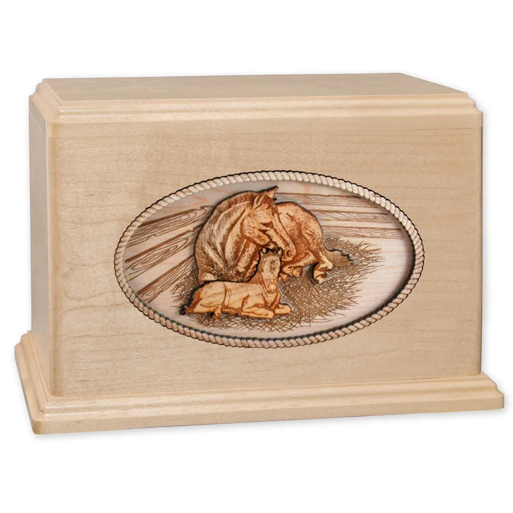 Companion Cremation Urn with Forever Love Horses 3D Wood Inlay