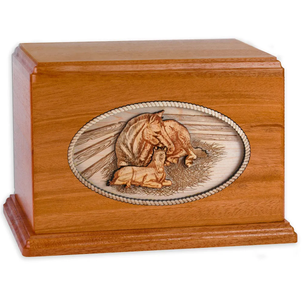 Companion Cremation Urn with Forever Love Horses 3D Wood Inlay