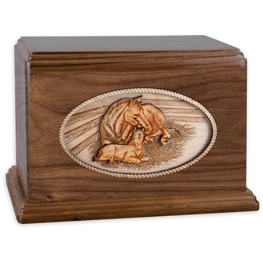 Companion Cremation Urn with Forever Love Horses 3D Wood Inlay