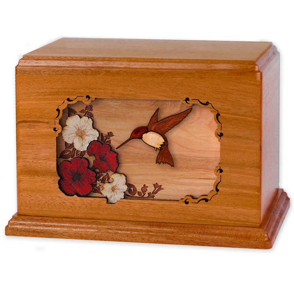 Companion Cremation Urn with Hummingbird & Flowers 3D Wood Inlay