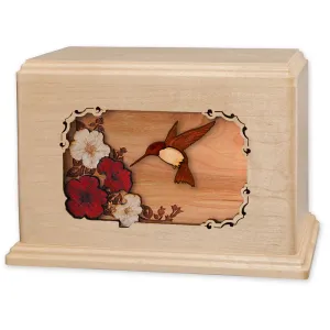 Companion Cremation Urn with Hummingbird & Flowers 3D Wood Inlay