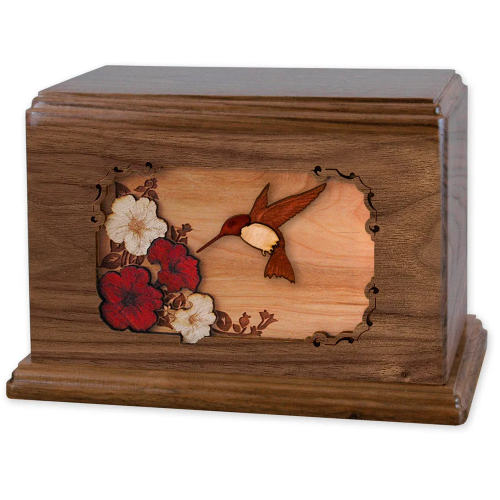 Companion Cremation Urn with Hummingbird & Flowers 3D Wood Inlay