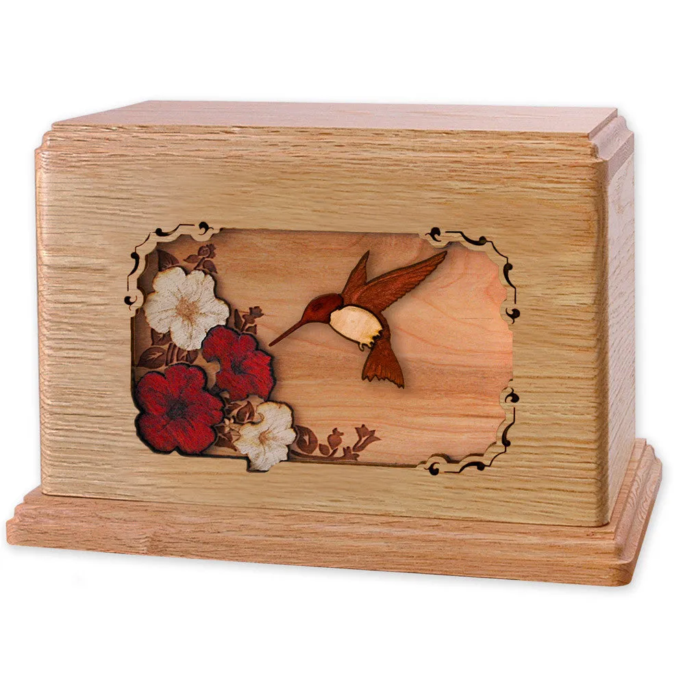Companion Cremation Urn with Hummingbird & Flowers 3D Wood Inlay