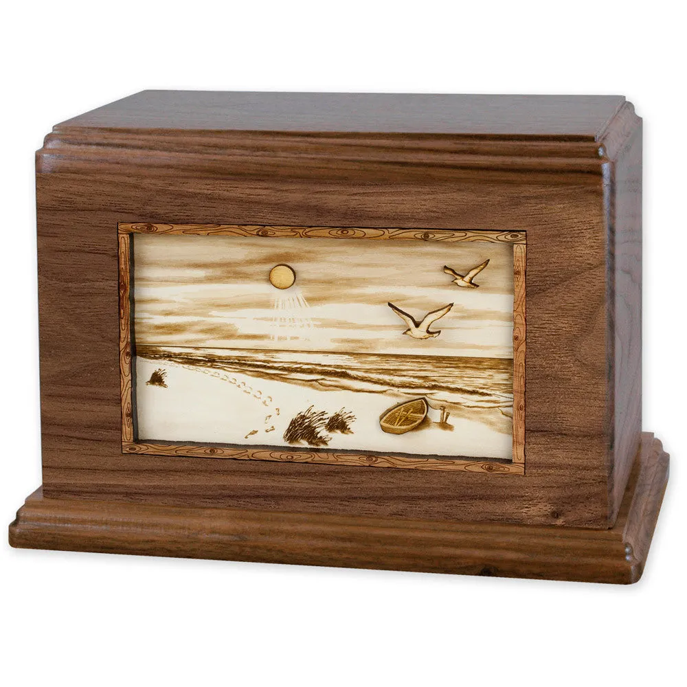 Companion Cremation Urn with Sandy Ocean Beach 3D Wood Inlay