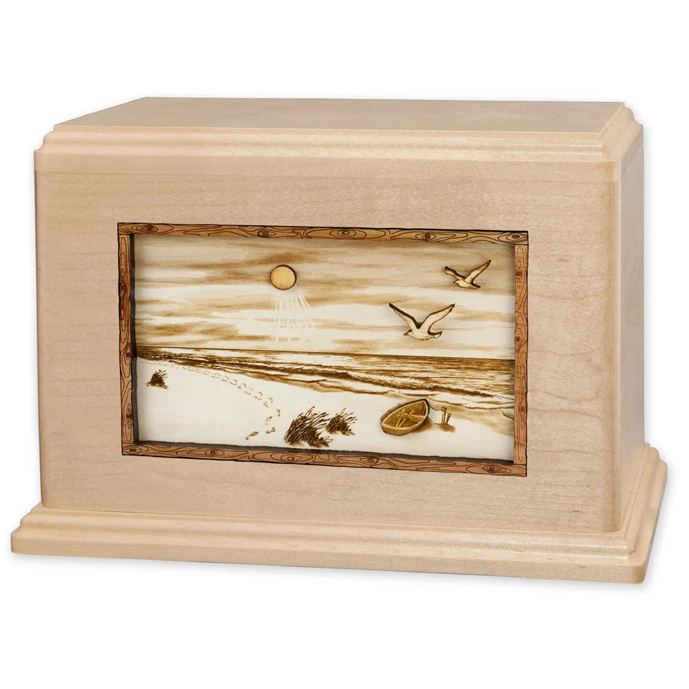 Companion Cremation Urn with Sandy Ocean Beach 3D Wood Inlay