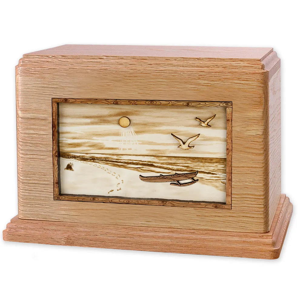 Companion Cremation Urn with Sandy Ocean Beach 3D Wood Inlay