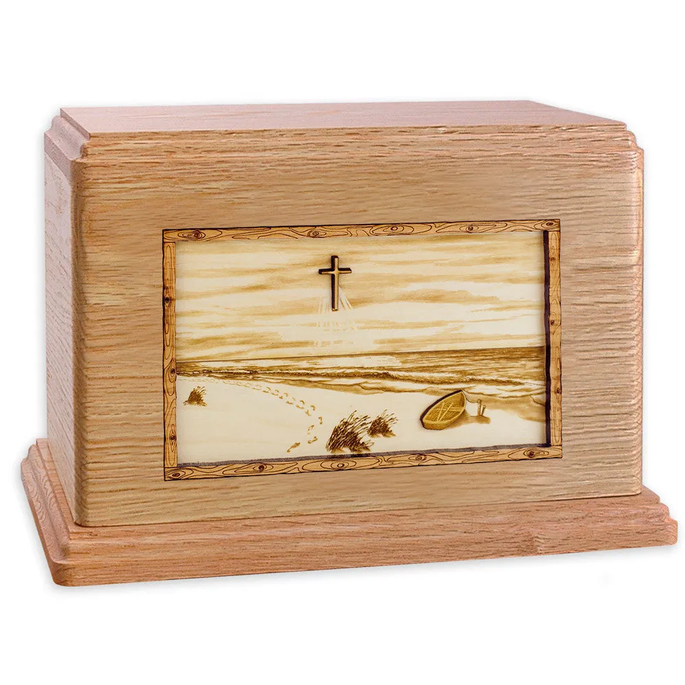 Companion Cremation Urn with Sandy Ocean Beach 3D Wood Inlay