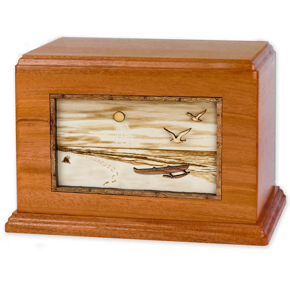 Companion Cremation Urn with Sandy Ocean Beach 3D Wood Inlay