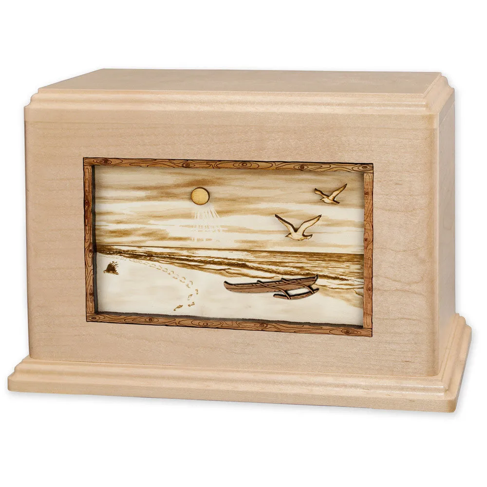 Companion Cremation Urn with Sandy Ocean Beach 3D Wood Inlay
